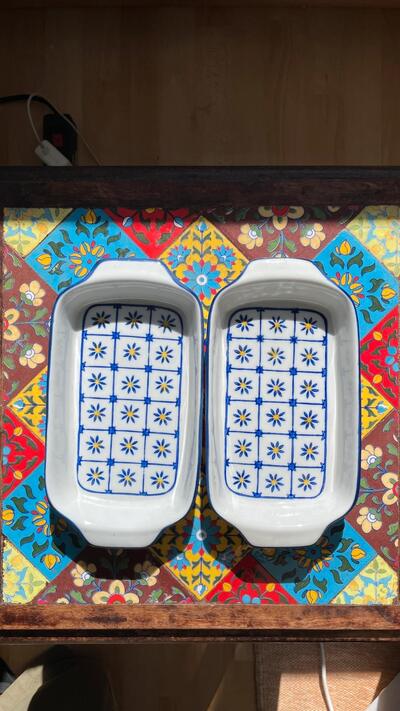 Set of 2 Ceramic Retro Vintage Baking Dish | Cosy Country Kitchen