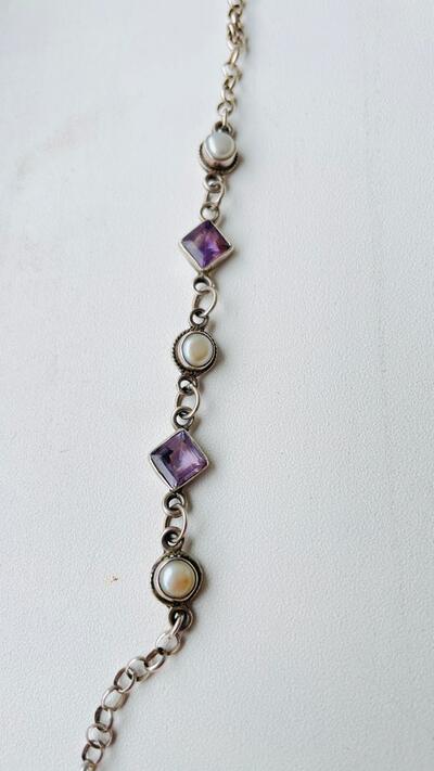 Vintage jewellery | retro jewellery | 925 Silver Bracelet | Amethyst and Pearl | boho