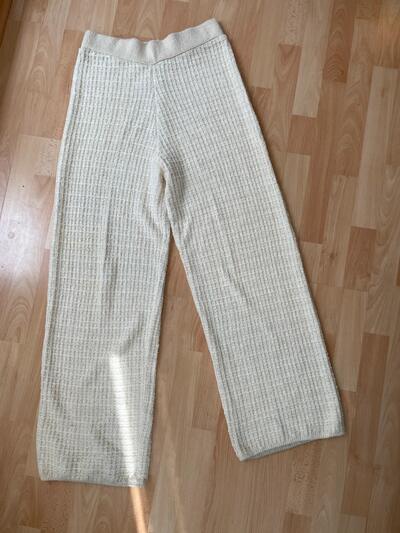 Mango Woollen Wide Leg Long Textured Pants