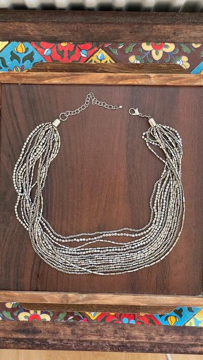 Vintage Boho Necklace | Antique Silver-Tone Multi-Strand Artisan Necklace | Retro Layered Jewellery