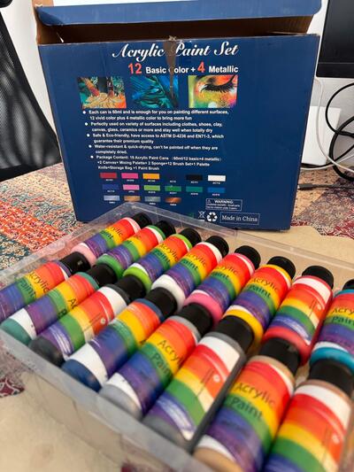 Acrylic Paint Set 16 Colors Metallic Paint Brushes Storage Bag