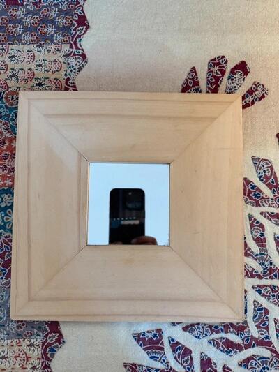 Japandi Square Wall Mirror Thick Natural Wood Frame Minimalist Scandi Boho Decor