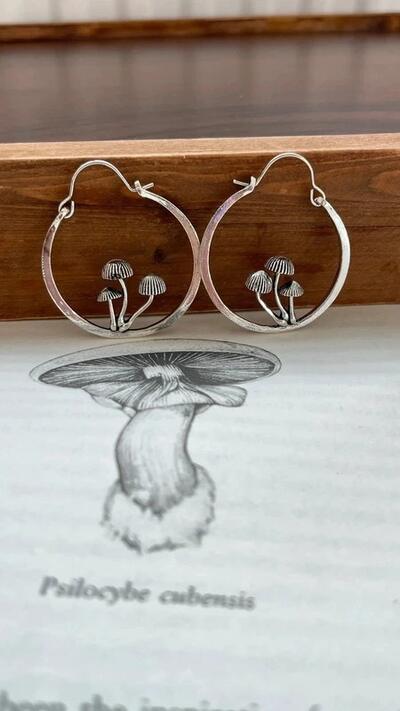 Silver Mushroom Earrings Fungi Magic Charm | Boho whimsical hippie vintage jewellery