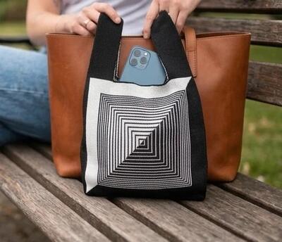 Knitted Tote Bag | Mini Bucket Handbag | Boho Chic Retro Style